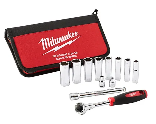 Socket Set - Milwaukee 12pc 3/8" Drive Metric Socket Set, 48-22-9001