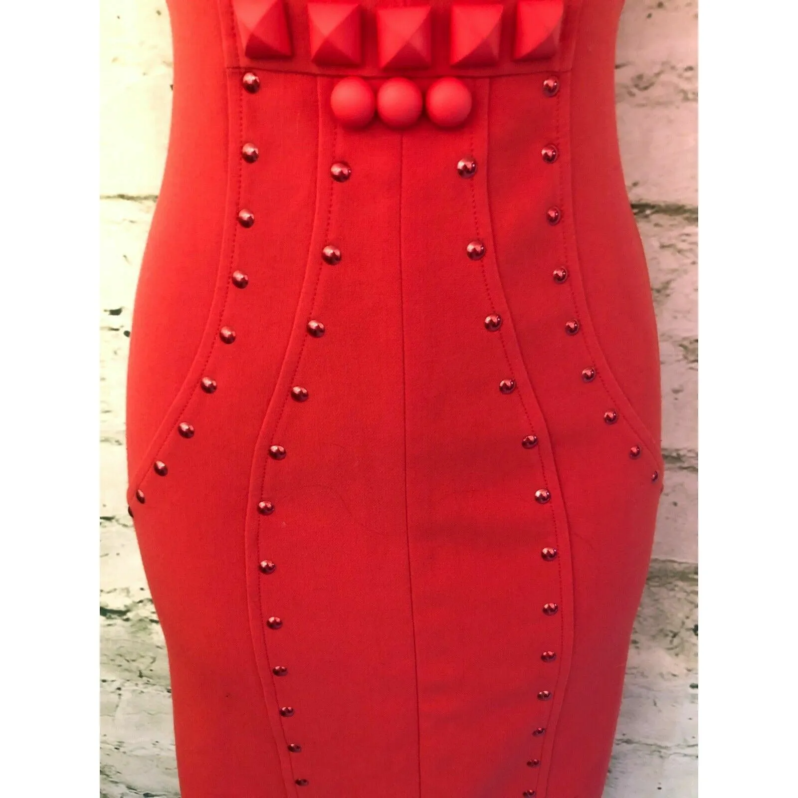 Tenax Red Studded Bodycon Sleeveless Dress UK 8 US 4 EU 36 IT 40 RRP £230.00