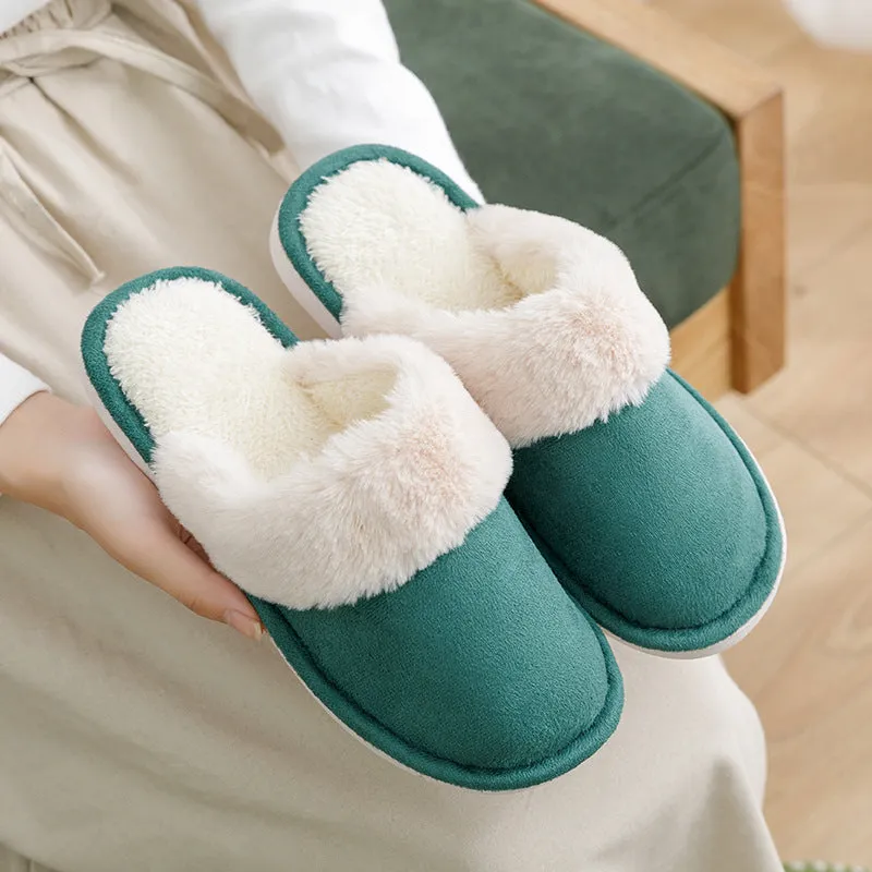 Warm cotton slippers with thick soles at home - Women's shoes