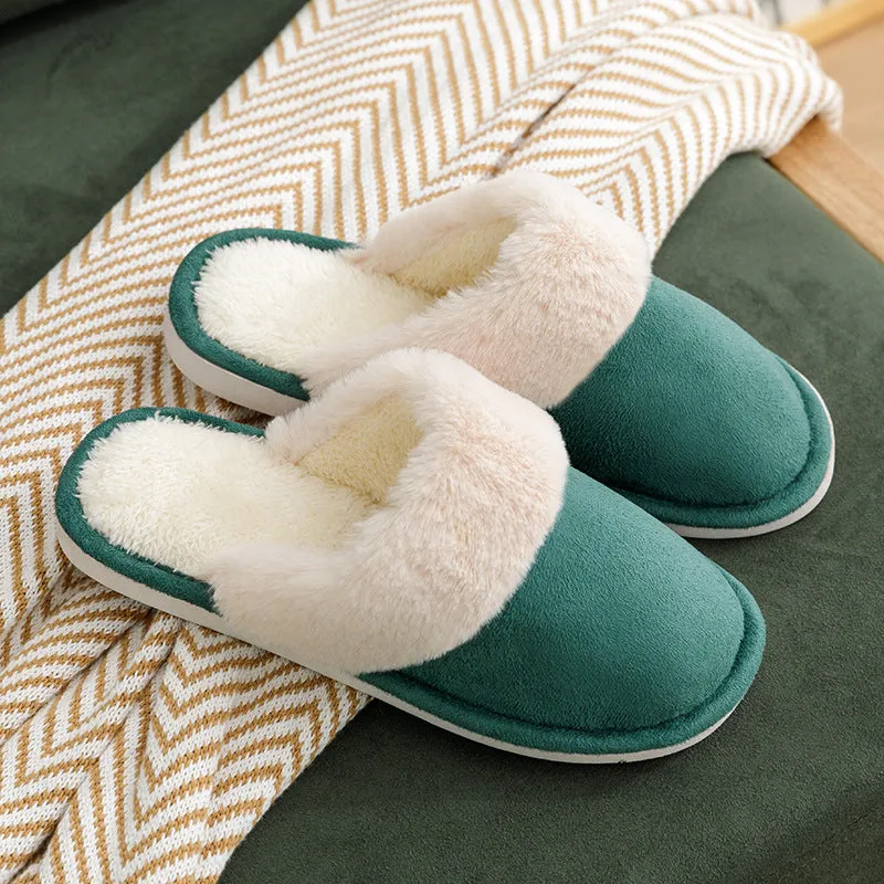 Warm cotton slippers with thick soles at home - Women's shoes