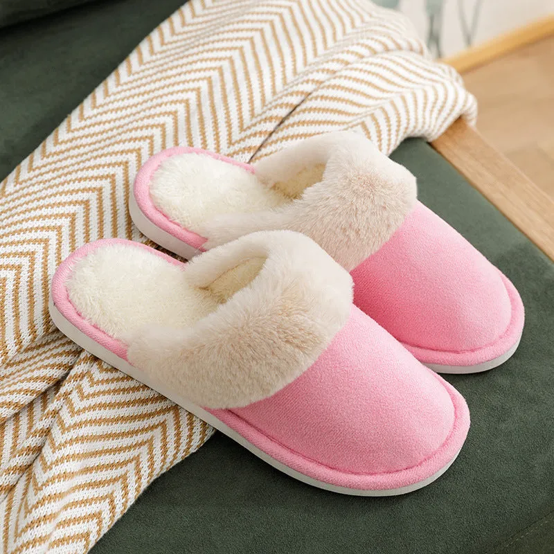 Warm cotton slippers with thick soles at home - Women's shoes