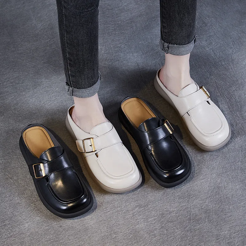 Women Retro Leather Soft Flat Mules