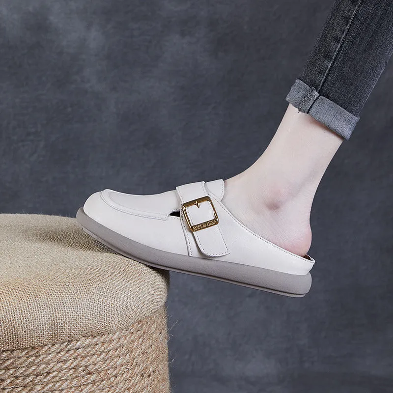 Women Retro Leather Soft Flat Mules