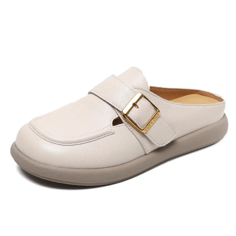 Women Retro Leather Soft Flat Mules