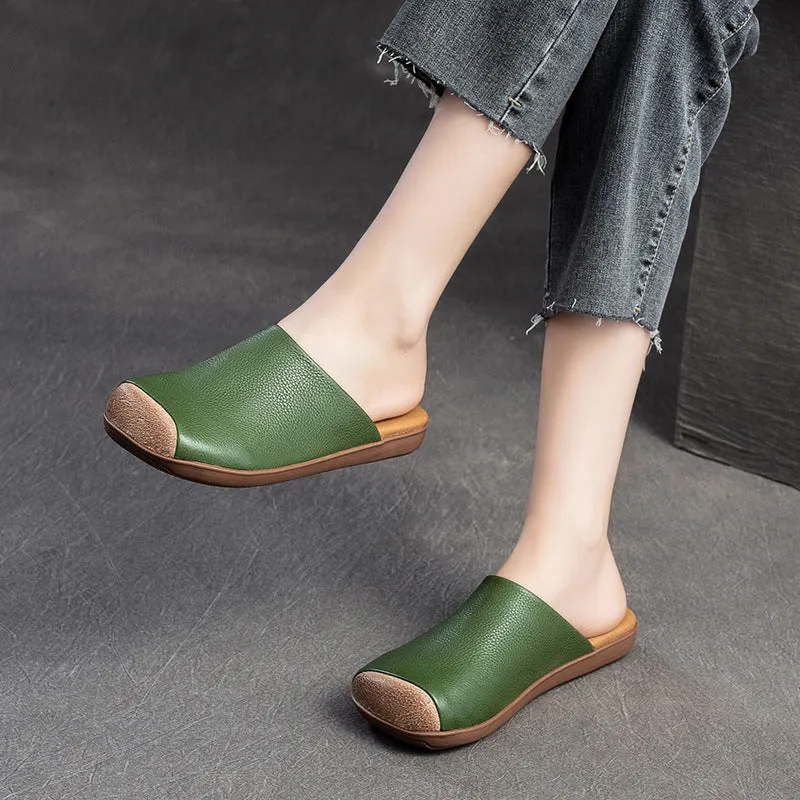 Women Retro Soft Leather Flat Casual Mules