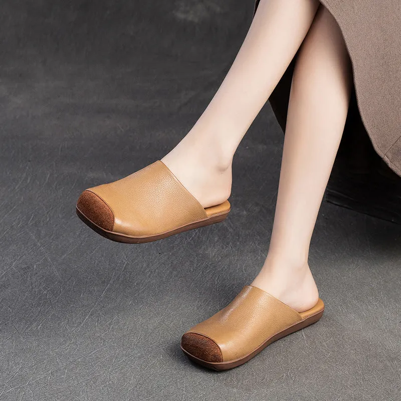 Women Retro Soft Leather Flat Casual Mules