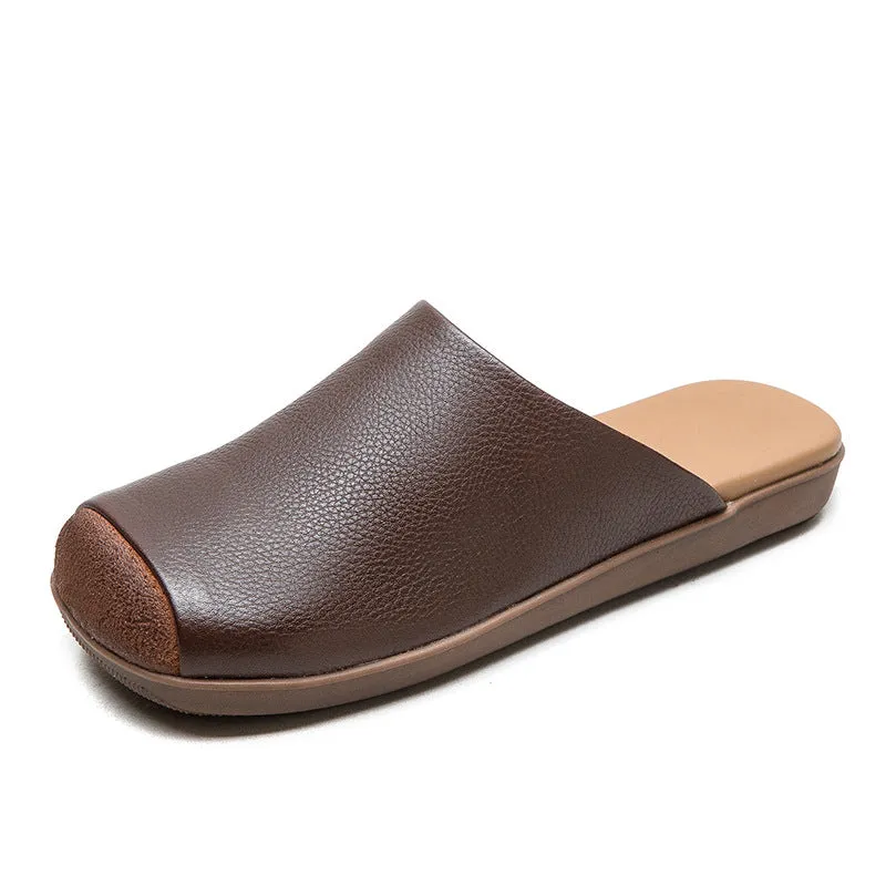 Women Retro Soft Leather Flat Casual Mules