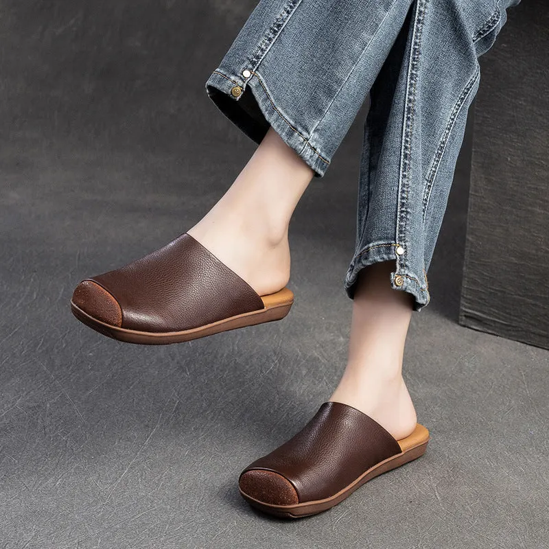 Women Retro Soft Leather Flat Casual Mules