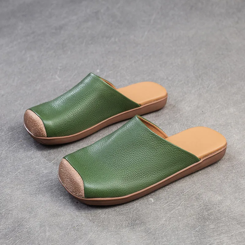 Women Retro Soft Leather Flat Casual Mules