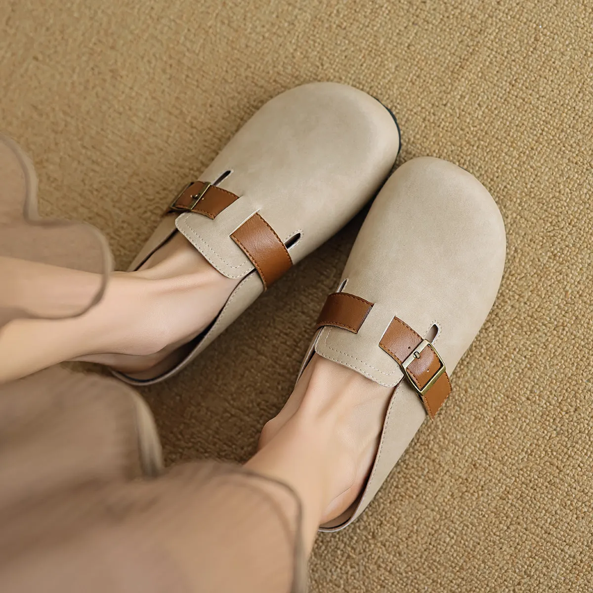 Women Retro Soft Leather Flat Mules