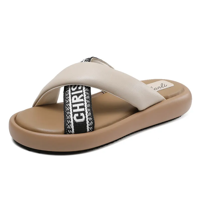 Women Soft Leather Stylish Casual Slides