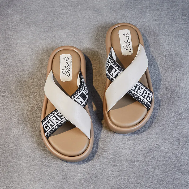 Women Soft Leather Stylish Casual Slides