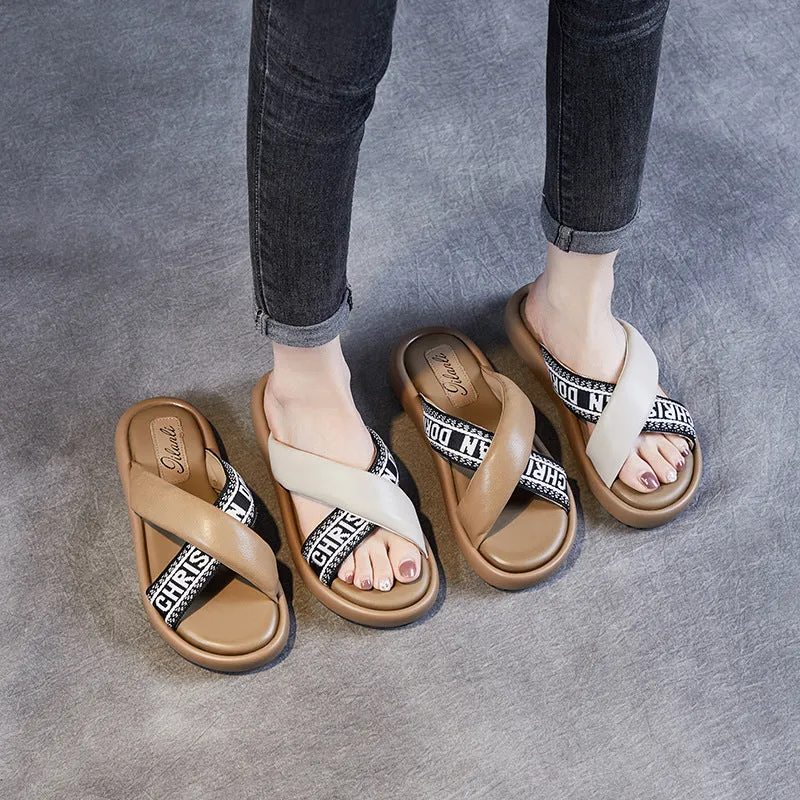 Women Soft Leather Stylish Casual Slides