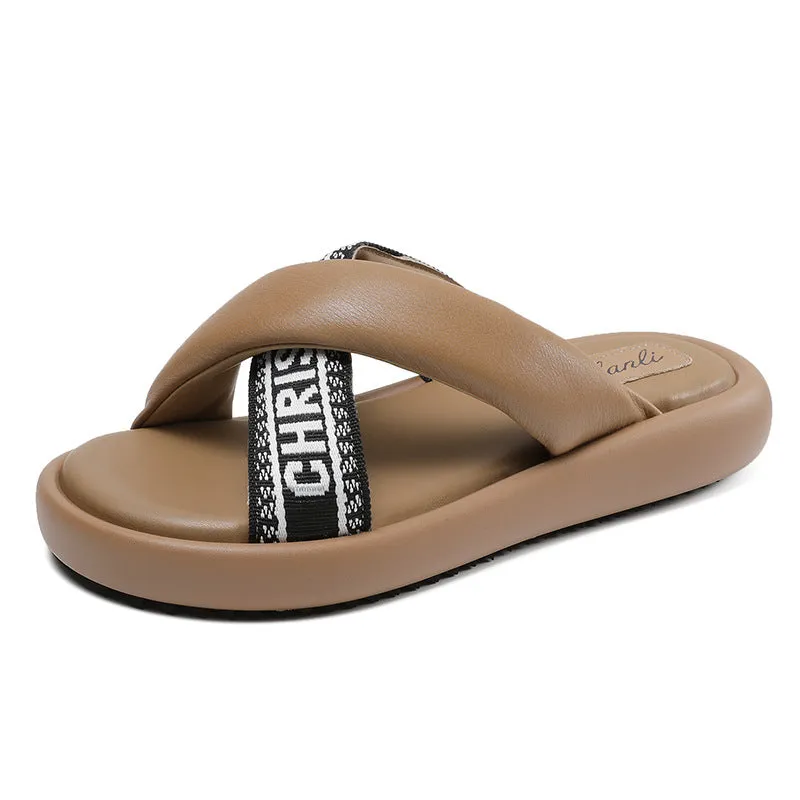 Women Soft Leather Stylish Casual Slides