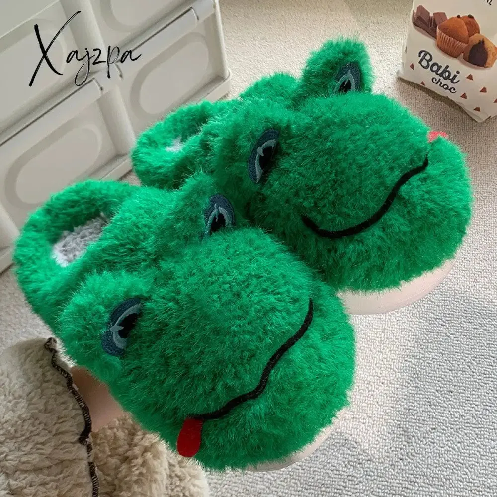 Xajzpa - Novelty Design Fur Slippers Warm Indoor Couple Shoes Cute Animal Autumn Outside Slides Fashion Women Men Plush Shoes